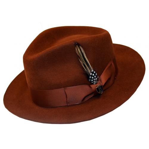 Bruno Capelo Brandy Brown Australian Wool Big Brim Fedora Dress Hat FB-222